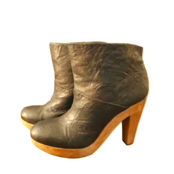 Theory Boots Women's Size 8.5 Dark Brown Textured Leather Wooden Heel - Picture 1 of 10